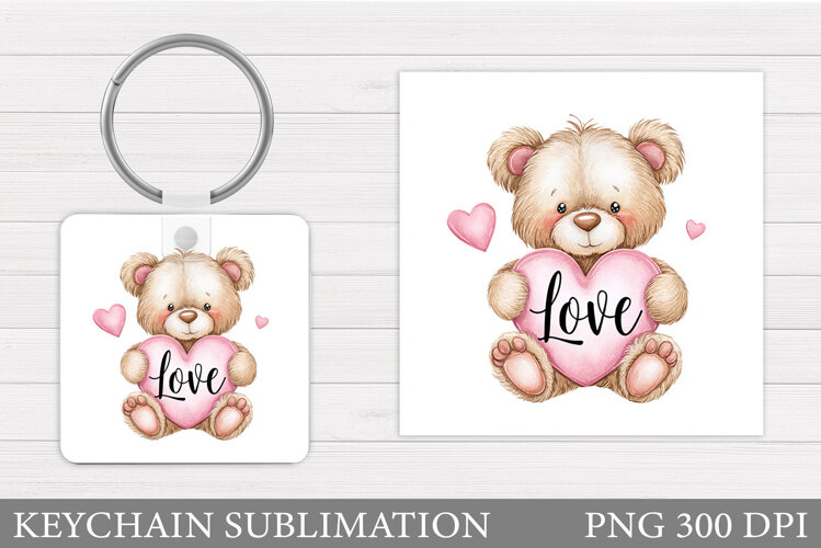 Valentines Bear Keychain. Valentines Keychain Sublimation example image 1