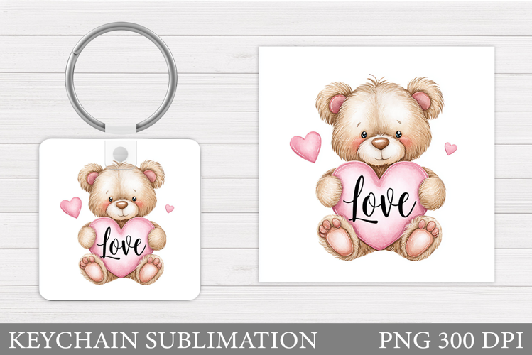 Valentines Bear Keychain. Valentines Keychain Sublimation
