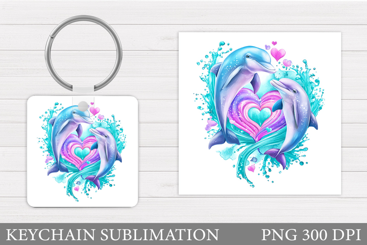 Valentines Dolphin Keychain. Valentines Keychain Sublimation