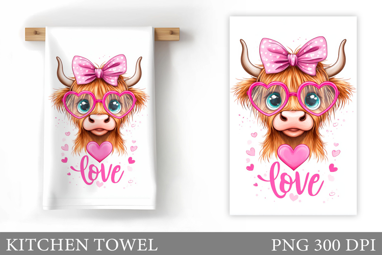 Valentines Cow Kitchen Towel. Valentine Kitchen Towel Design
