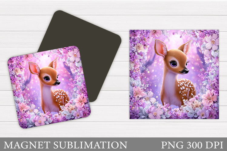 Cute Deer Magnet Design. Deer Flowers Magnet Sublimation
