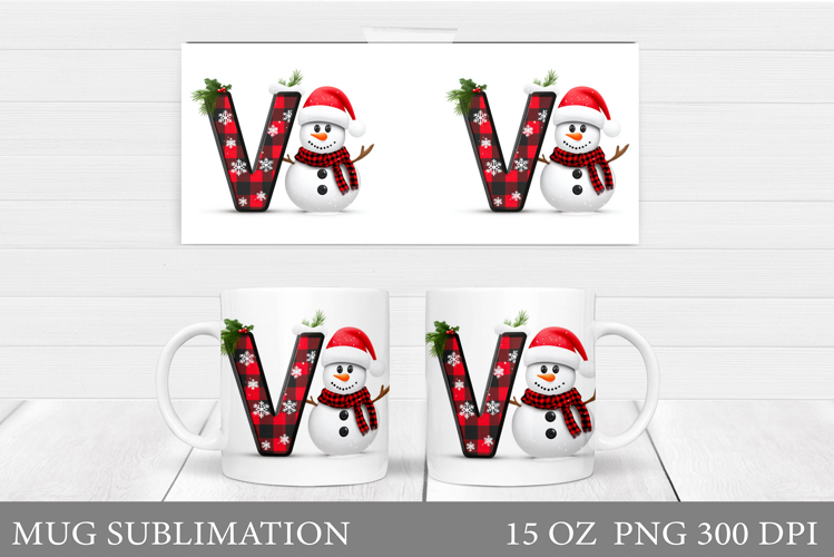 Christmas Letter V Sublimation. Christmas Mug Design