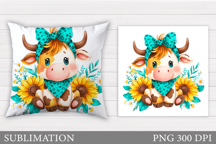 Cute Cow Pillow Design. Cow Sublimation example image 1