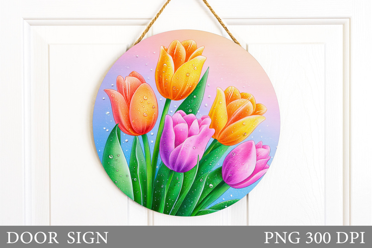 Tulips Door Sign Sublimation. Flowers Door Sign Design