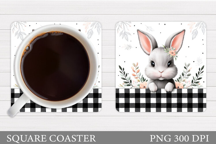 Cute Bunny Coaster Design. Bunny Flowers Coaster Sublimation example image 1