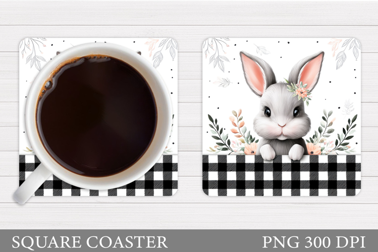 Cute Bunny Coaster Design. Bunny Flowers Coaster Sublimation
