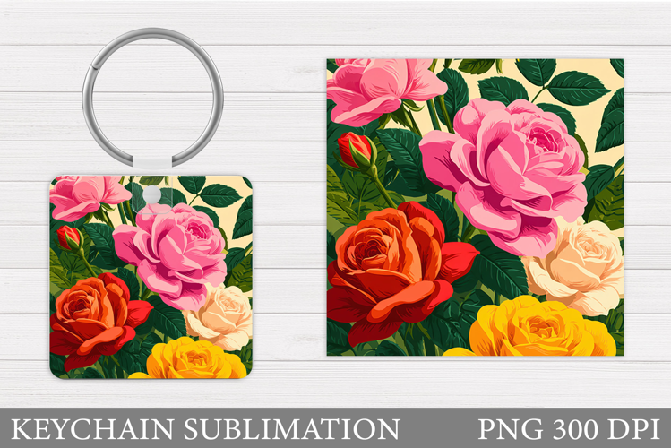 Roses Keychain Sublimation. Flowers Keychain Design