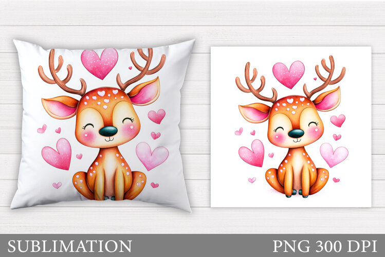 Cute Deer Pillow Sublimation. Valentine Deer Sublimation example image 1