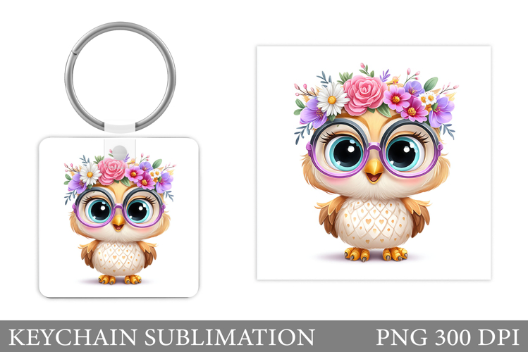 Owl Keychain Design. Owl Flowers Keychain Sublimation example image 1