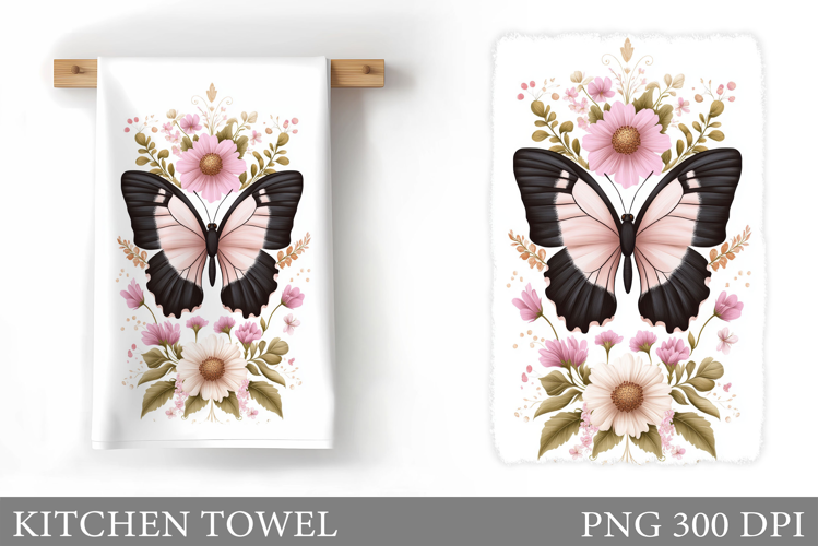 Butterfly Kitchen Towel. Flowers Kitchen Towel Sublimation