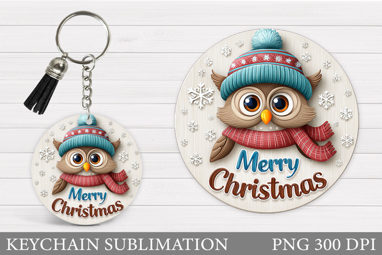 Christmas Owl Keychain. Christmas Keychain Sublimation