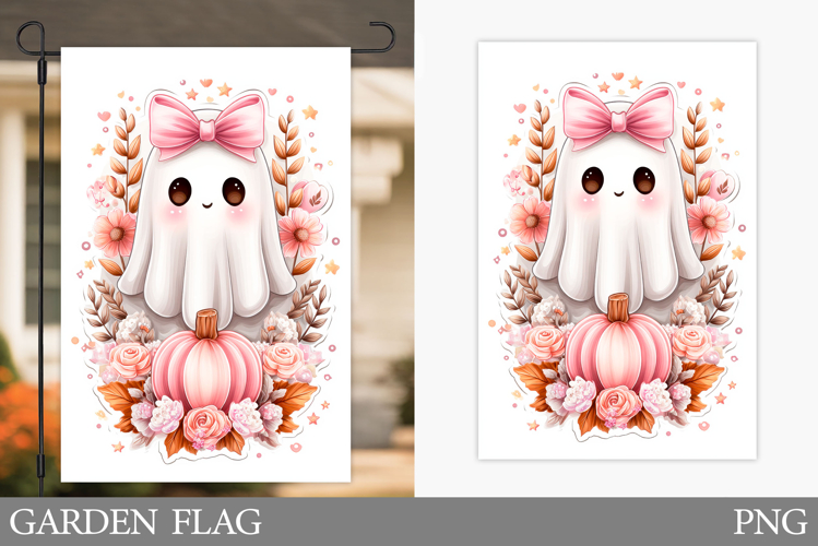 Cute Ghost Garden Flag. Cute Halloween Garden Flag Design