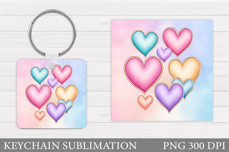 Hearts Keychain Sublimation. Valentine Keychain Design
