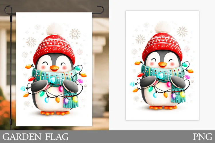 Penguin Garden Flag. Christmas Garden Flag Sublimation