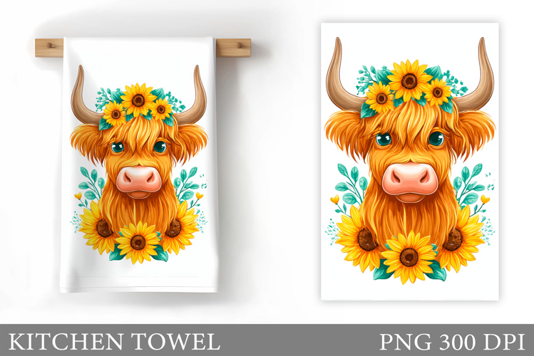 Cow Kitchen Towel Design. Cow Flowers Kitchen Towel