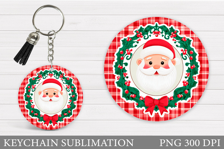 Cute Santa Claus Keychain. Christmas Keychain Sublimation