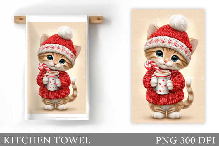 Christmas Cat Kitchen Towel. Christmas Kitchen Towel Design