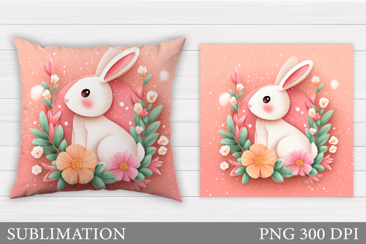 Cute Bunny Pillow Sublimation. Bunny Flowers Sublimation