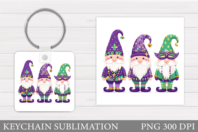 Mardi Gras Gnome Keychain. Mardi Gras Keychain Sublimation