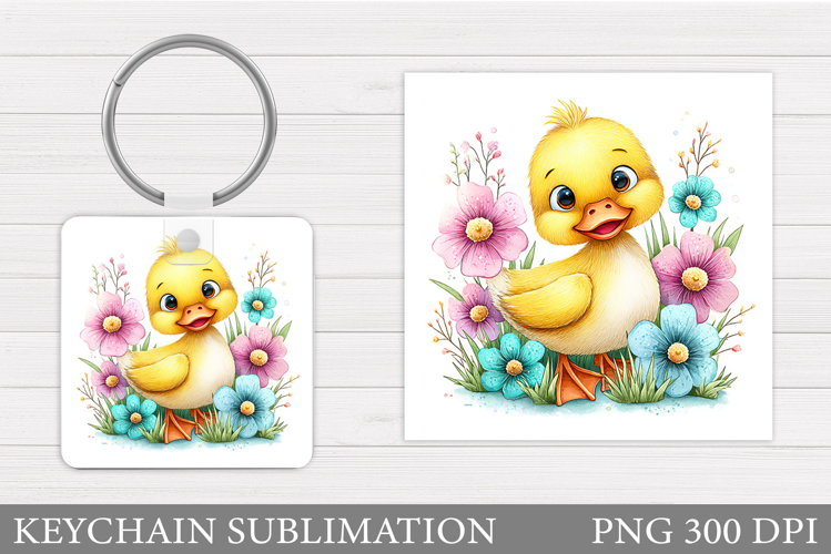 Cute Duck Keychain Design. Duck Flowers Keychain Sublimation