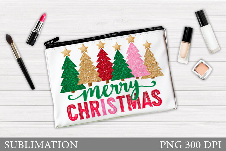 Merry Christmas Cosmetics Bag. Christmas Tree Makeup Bag example image 1