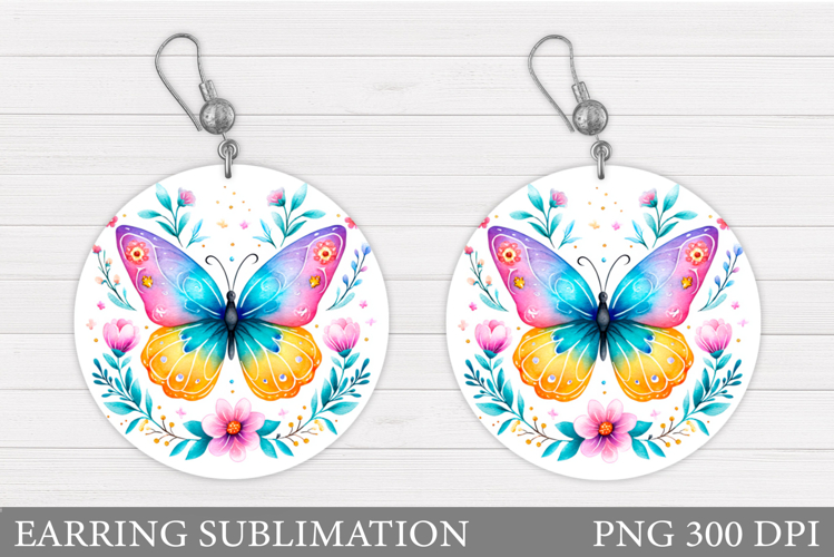 Butterfly Earring Sublimation. Round Earring Butterfly