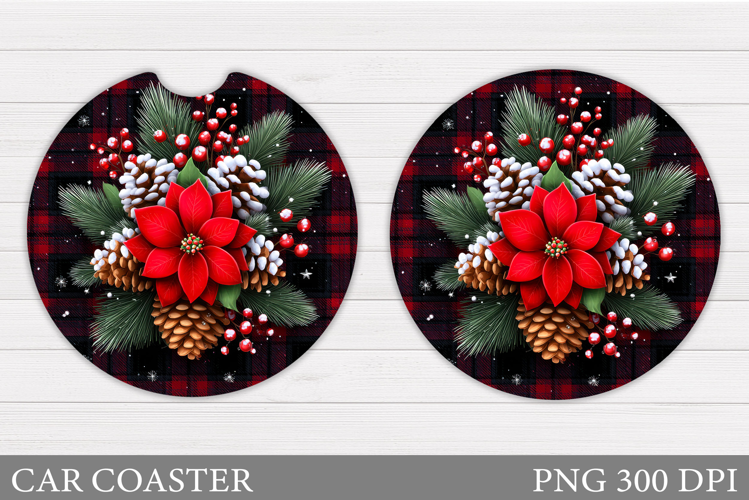 Poinsettia Car Coaster Design. Christmas Car Coaster