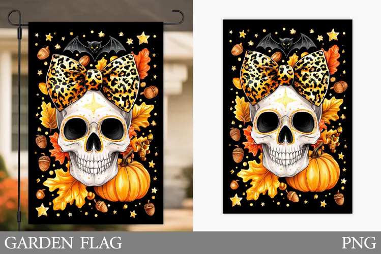 Skull Garden Flag Sublimation. Halloween Garden Flag Design