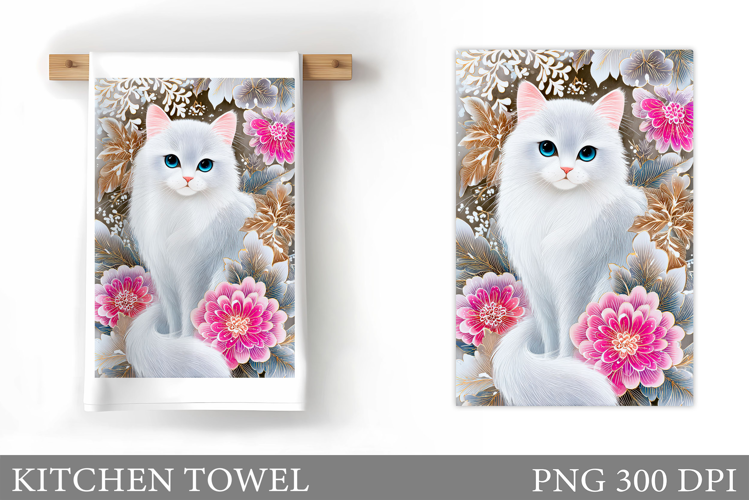 Cat Kitchen Towel Design. Cute Cat Sublimation