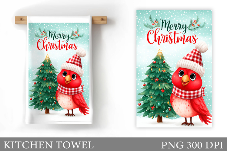 Christmas Cardinal Kitchen Towel. Christmas Kitchen Towel