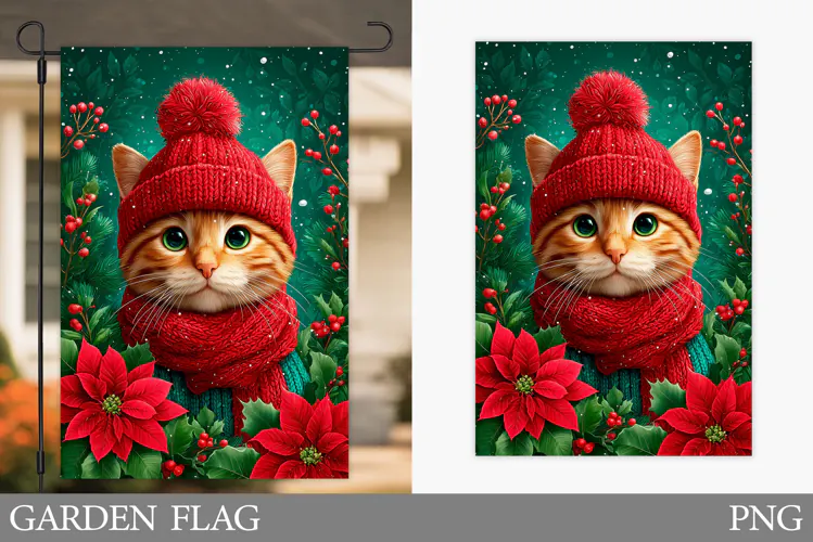 Christmas Cat Garden Flag. Christmas Garden Flag Design