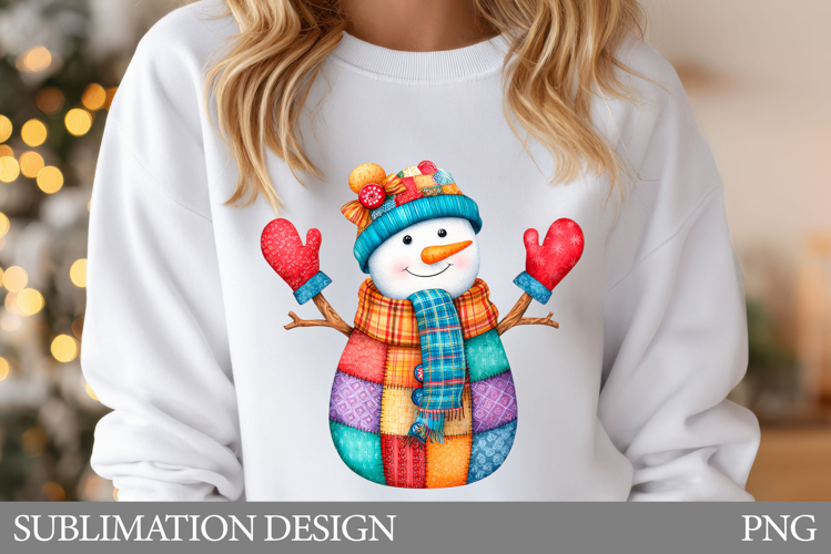 Snowman T-Shirt Design. Patchwork Snowman Sublimation