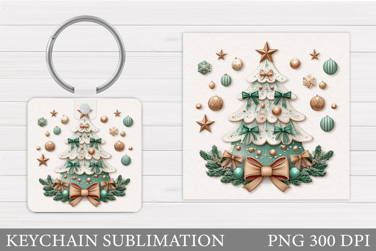 Christmas Tree Keychain. Christmas Round Keychain Design