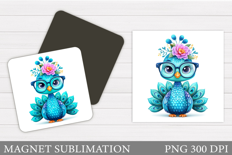 Peacock Magnet Sublimation. Peacock Square Magnet Design