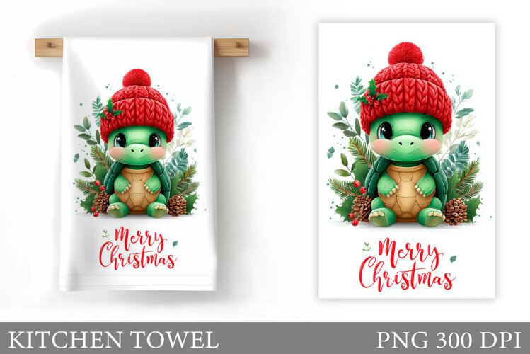 Christmas Turtle Kitchen Towel. Christmas Kitchen Towel example image 1