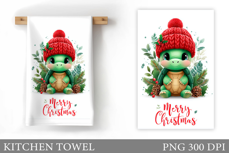 Christmas Turtle Kitchen Towel. Christmas Kitchen Towel
