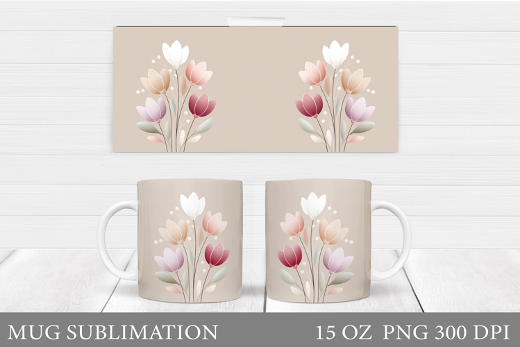 Floral Mug Sublimation. Flowers Mug Wrap Design