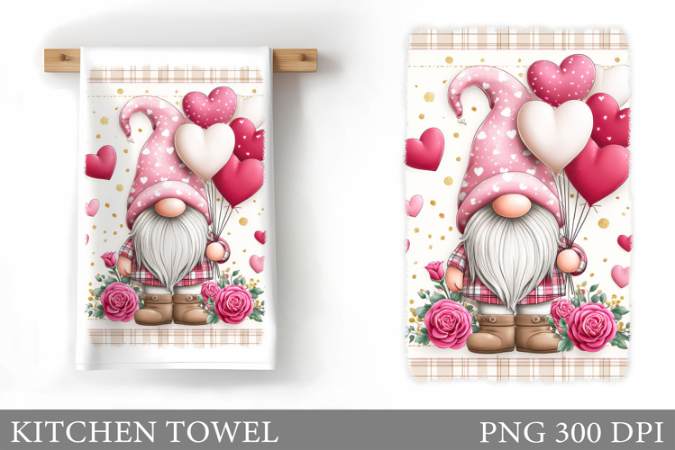 Valentine Gnome Kitchen Towel. Valentines Kitchen Towel
