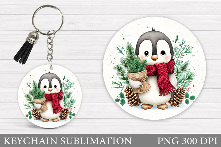 Cute Penguin Keychain Sublimation. Christmas Keychain Design