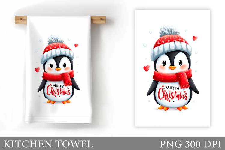 Christmas Penguin Kitchen Towel. Christmas Kitchen Towel