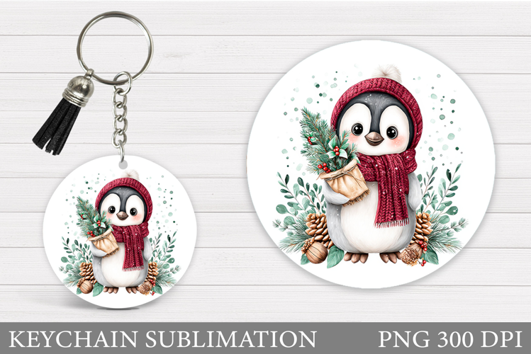 Cute Penguin Keychain Design. Christmas Keychain Sublimation