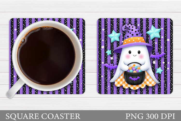 Cute Ghost Coaster Design. Cute Halloween Sublimation