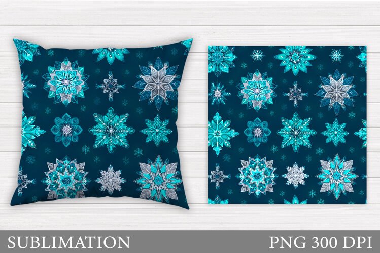 Snowflakes Pillow Design. Christmas Pillow Sublimation example image 1