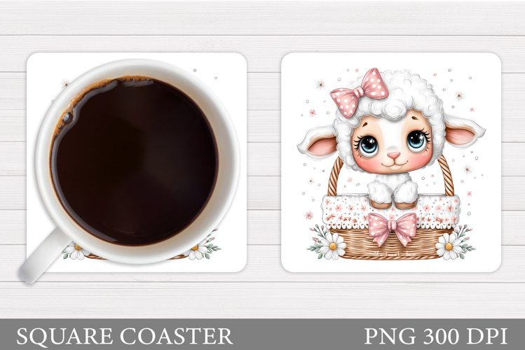 Cute Lamb Coaster Sublimation. Lamb Flowers Coaster Design