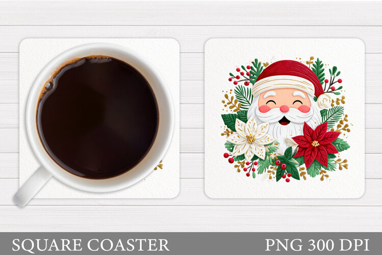 Cute Santa Coaster Sublimation. Santa Claus Coaster Design example image 1