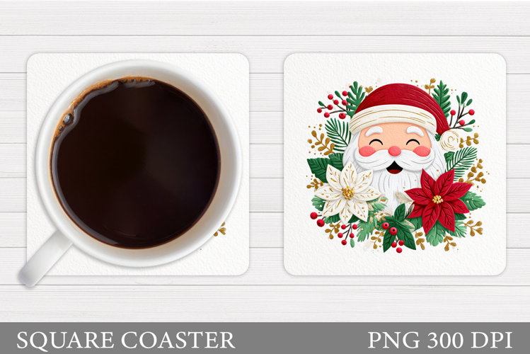 Cute Santa Coaster Sublimation. Santa Claus Coaster Design