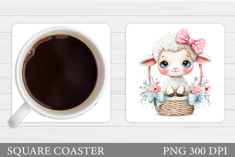 Cute Lamb Coaster Sublimation. Lamb Flowers Coaster Design