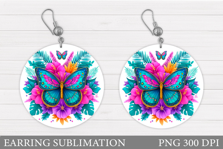 Butterfly Earring Sublimation. Round Earring Butterfly