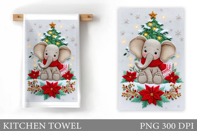 Cute Elephant Kitchen Towel. Christmas Kitchen Towel Design