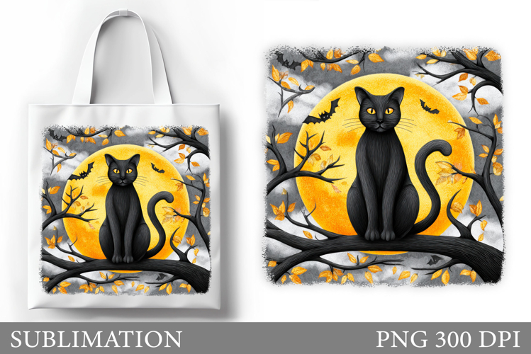 Black Cat Tote Bag Design. Cat Sublimation